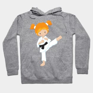 Karate Girl, Cute Girl, Orange Hair, Black Belt Hoodie